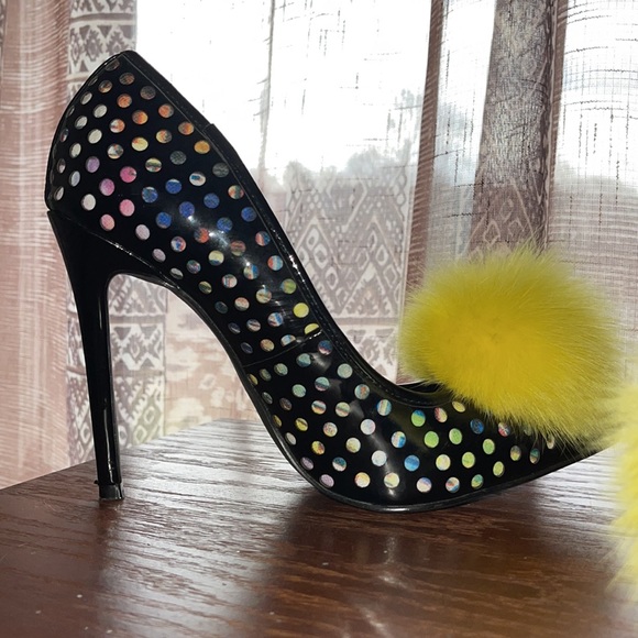 Privileged Stiletto Heels with yellow fur pompom Sz 7.5 - Picture 5 of 7